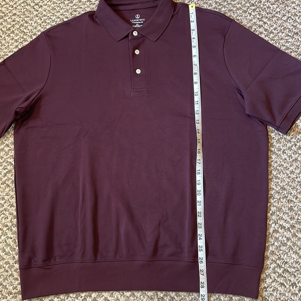 Lands’ End Cotton Polo Shirt - Burgundy - Picture 5 of 10